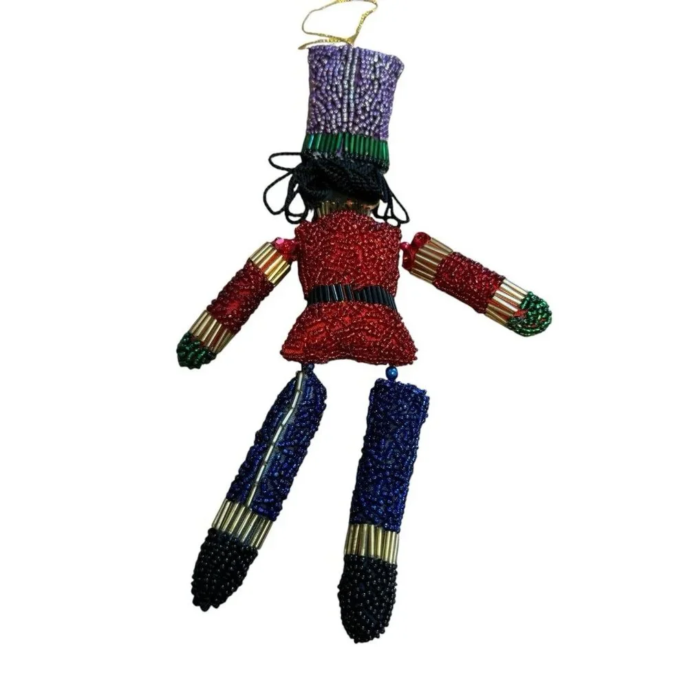 Vintage Nutcracker Cloth Face & Beaded Soldier Ornament 8”‎